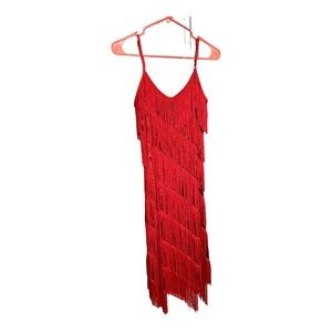 Red fringe and sequin midi dress. No flaws. Size M, but runs a little small.